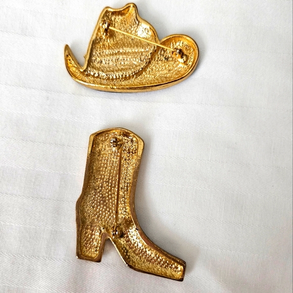 Boot & Hat Set Whymsical Western Cowboy/girl Brooches Pins Vintage 80s-90s Era - Picture 3 of 8